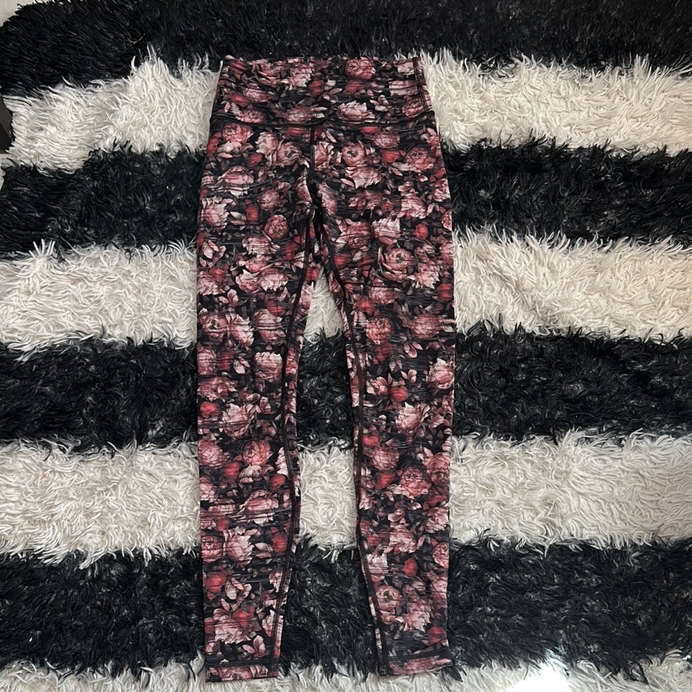 Lululemon Fast & Free 7/8 Floral Print Leggings, Peony Multi, Sz 8